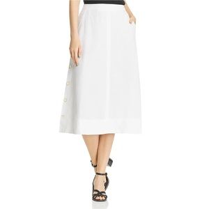 NWT Nic + Zoe Women's Front Runner Linen Blend MIDI a Line Skirt White